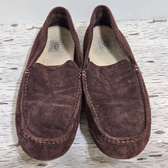 UGG Mens Size 12 Dark Brown Suede Alder Slip On Loafer Sippers 1003419 Shearling main image 7